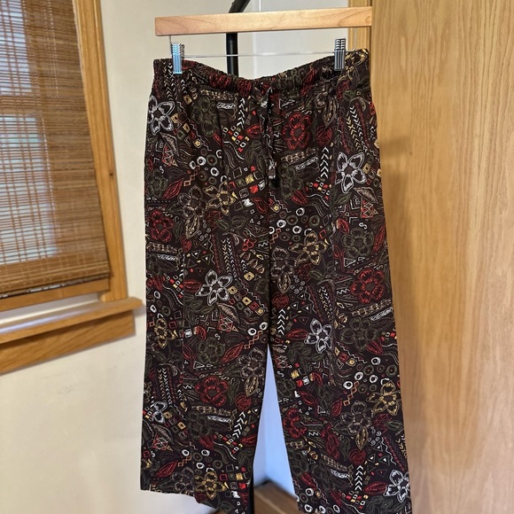 Brown Pull On Adjustable Fun Patterned Pants Size 14 Breckenridge Culottes A10 - Picture 2 of 9